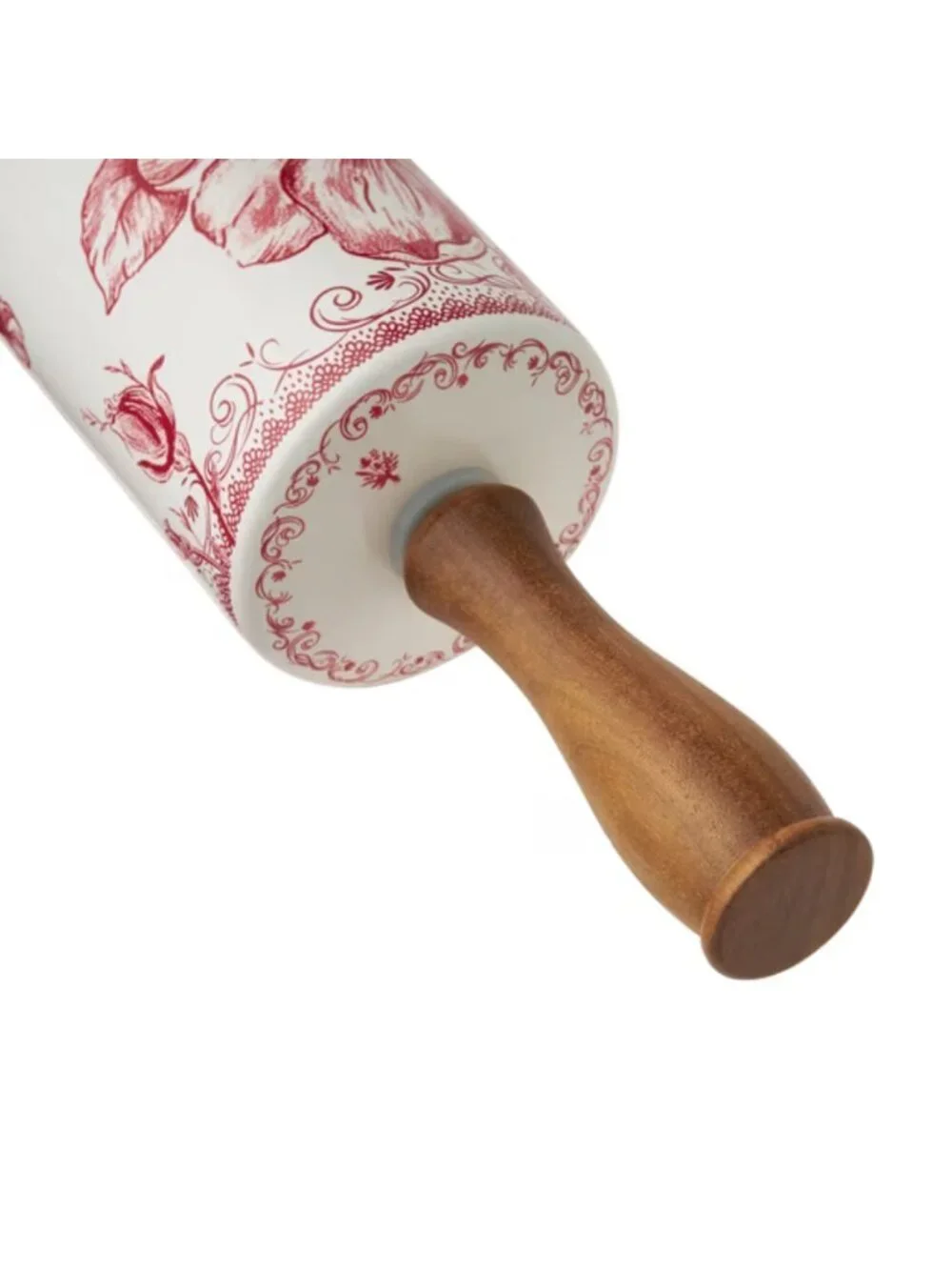 The Pioneer Woman Red Wood Handles Floral Design Agatha Ceramic Rolling Pin